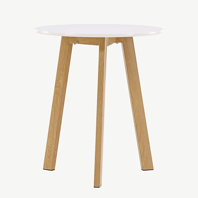 Ümmargune söögilaud Leonora, valge MDF, tamme imiteerivad jalad, ø65 cm - 18917-360
