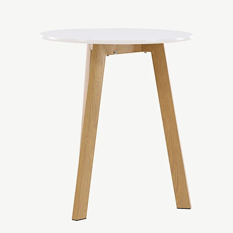Ümmargune söögilaud Leonora, valge MDF, tamme imiteerivad jalad, ø65 cm - 18917-360