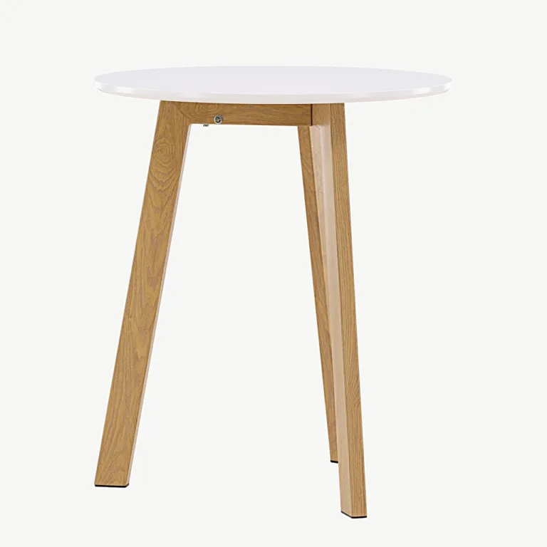 Ümmargune söögilaud Leonora, valge MDF, tamme imiteerivad jalad, ø65 cm - 18917-360