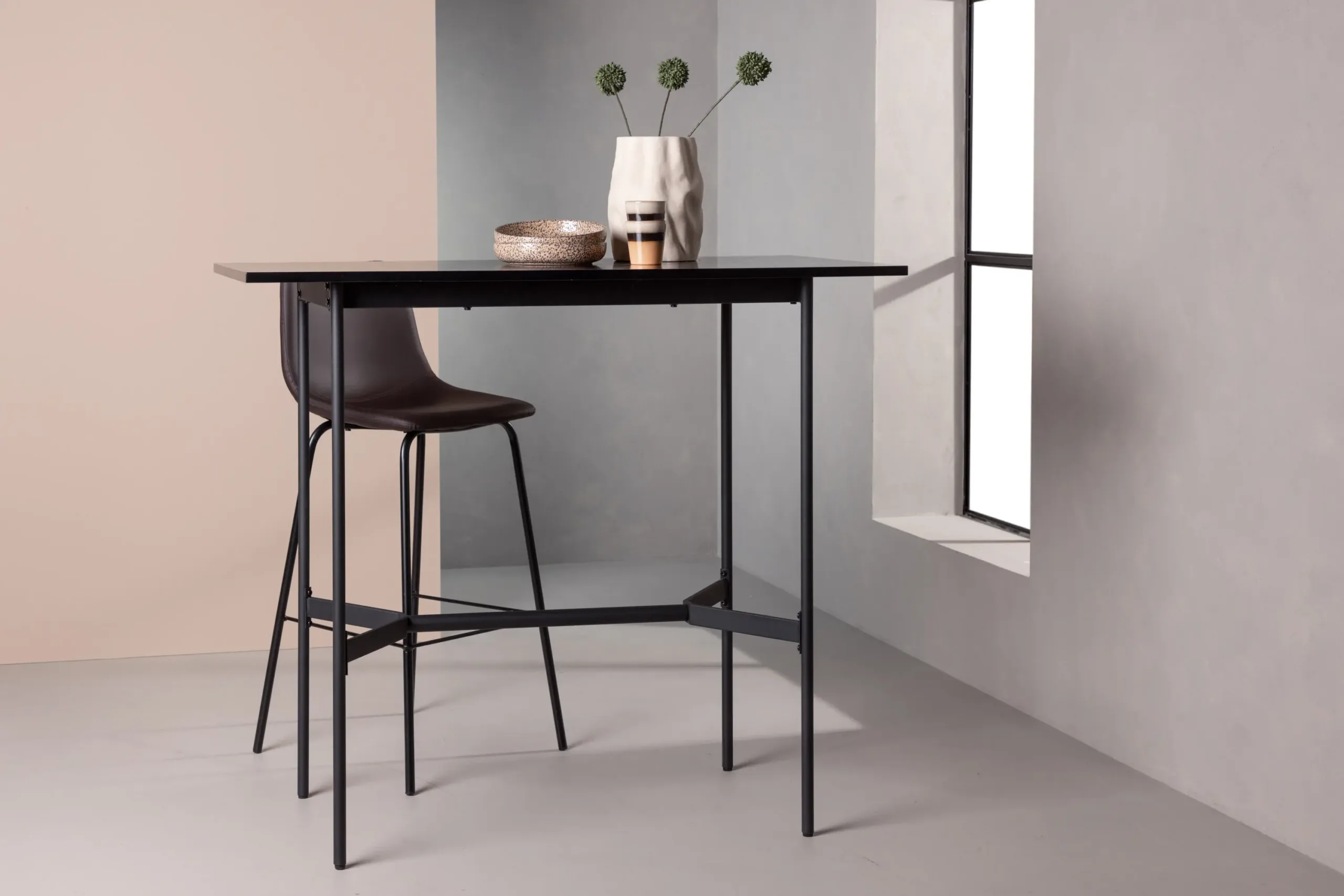 Must MDF-ist baarilaud Rax, terasest jalgadega (120 × 60 cm) - 19099-458