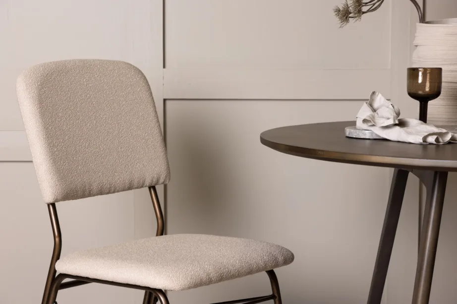 Beežist polüester-sametist söögitool pruunide terasjalgadega SEDA, 19901-458 – 9