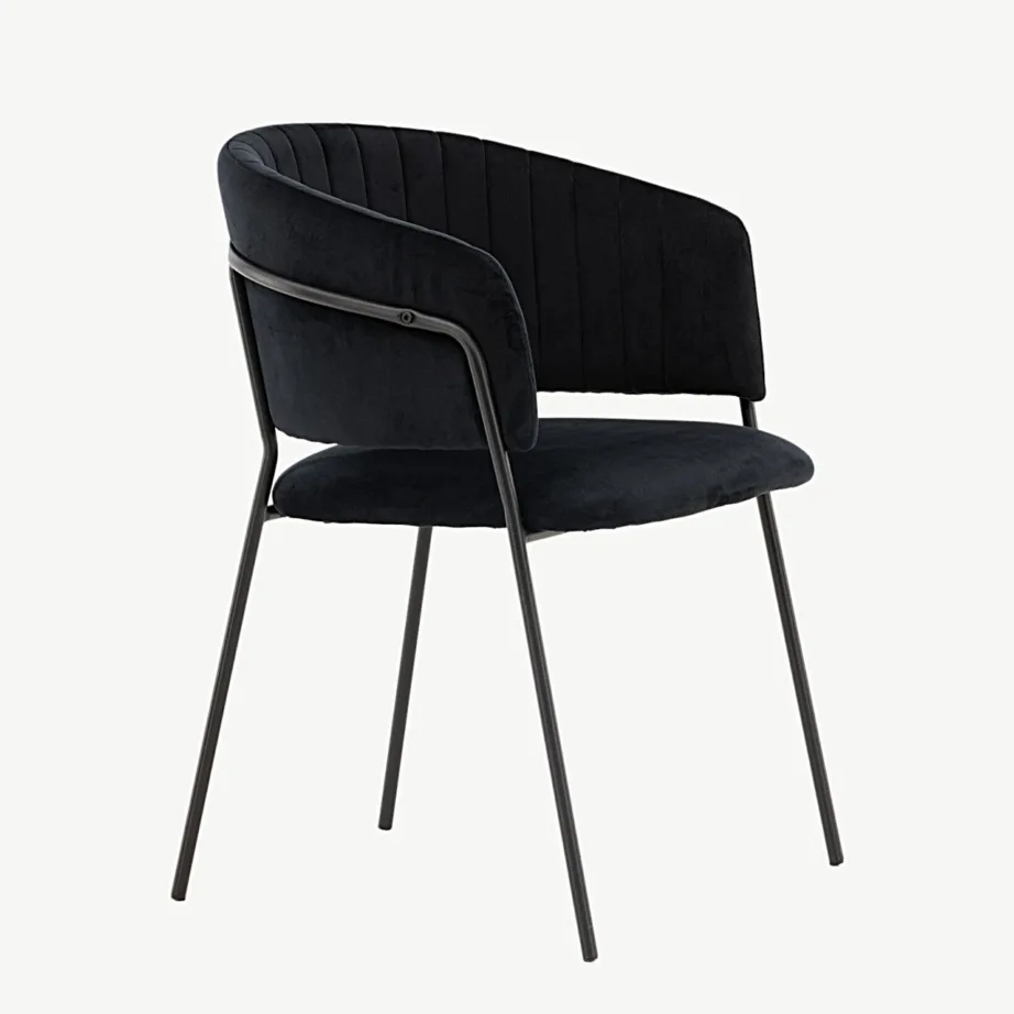 Mustast sametist söögitool Selma mustade metalljalgadega, 19902-360 – 3