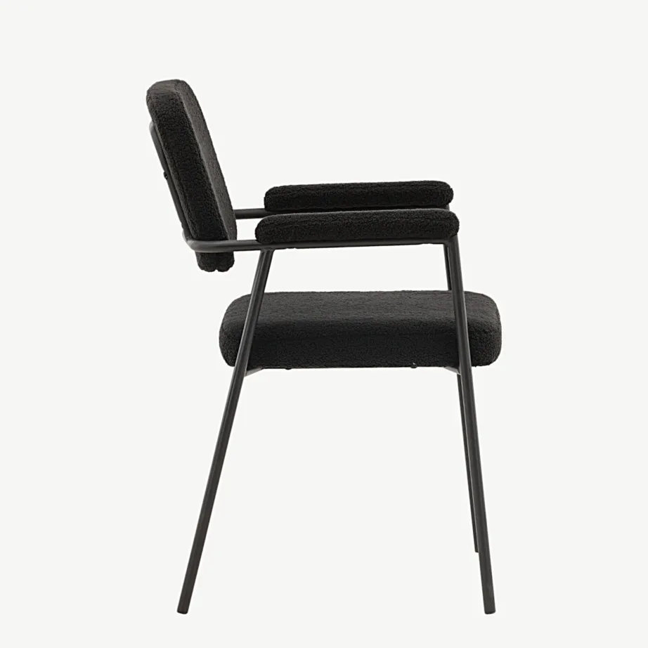 Skandinaavia stiilis musta bouclé-kangaga söögitool Yesterday (käetugedega, metallraam), 19904-458 – 2