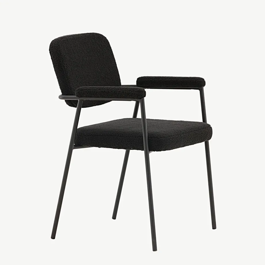 Skandinaavia stiilis musta bouclé-kangaga söögitool Yesterday (käetugedega, metallraam), 19904-458 – 3