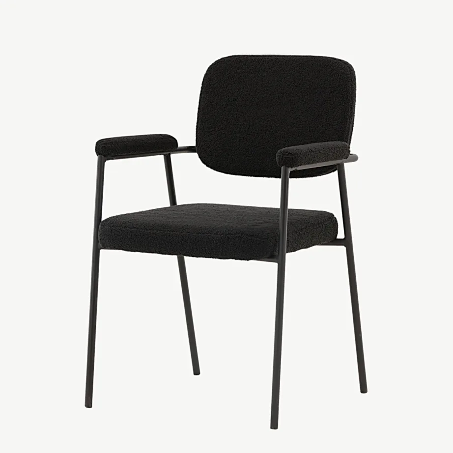 Skandinaavia stiilis musta bouclé-kangaga söögitool Yesterday (käetugedega, metallraam), 19904-458 – 5
