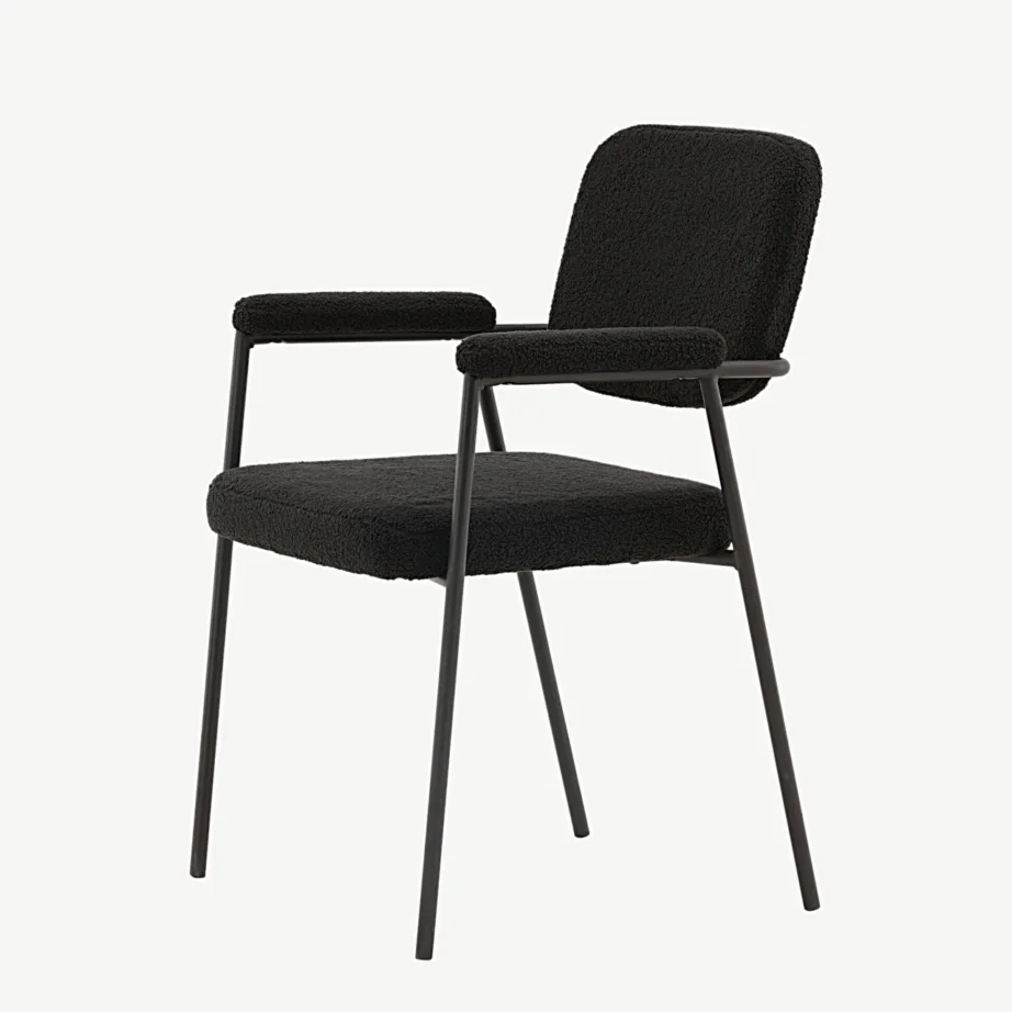 Skandinaavia stiilis musta bouclé-kangaga söögitool Yesterday (käetugedega, metallraam), 19904-458 – 6