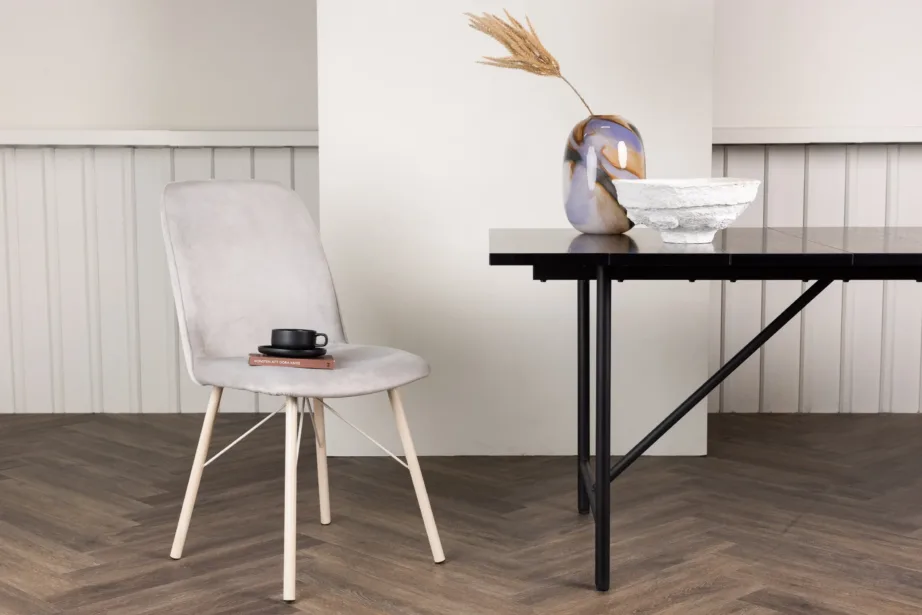 Helehall velvetist söögitool valgeks peitsitud terasjalgadel Everyday, 19908-041 – 8