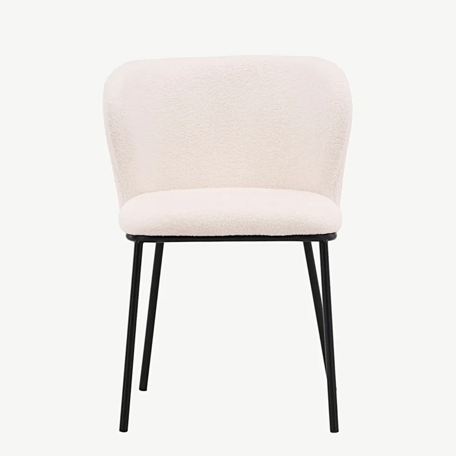 Valgest buklee-kangast söögitool Edina mustade metalljalgadega, 19916-360 – 4