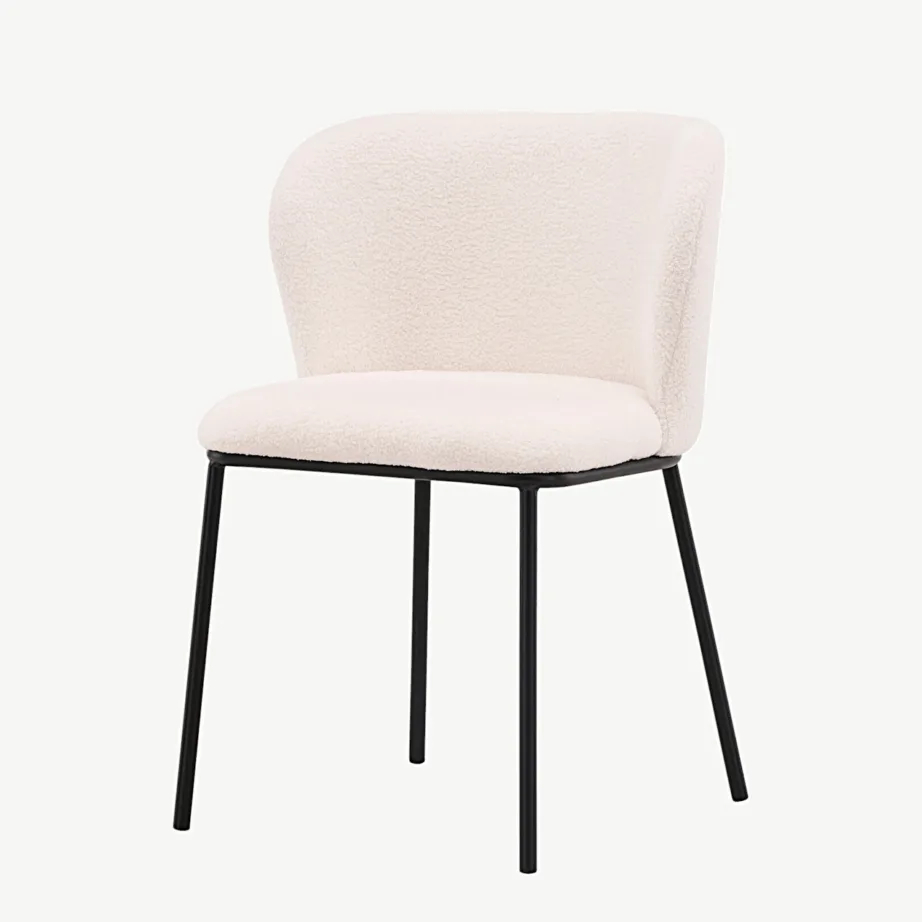 Valgest buklee-kangast söögitool Edina mustade metalljalgadega, 19916-360 – 5