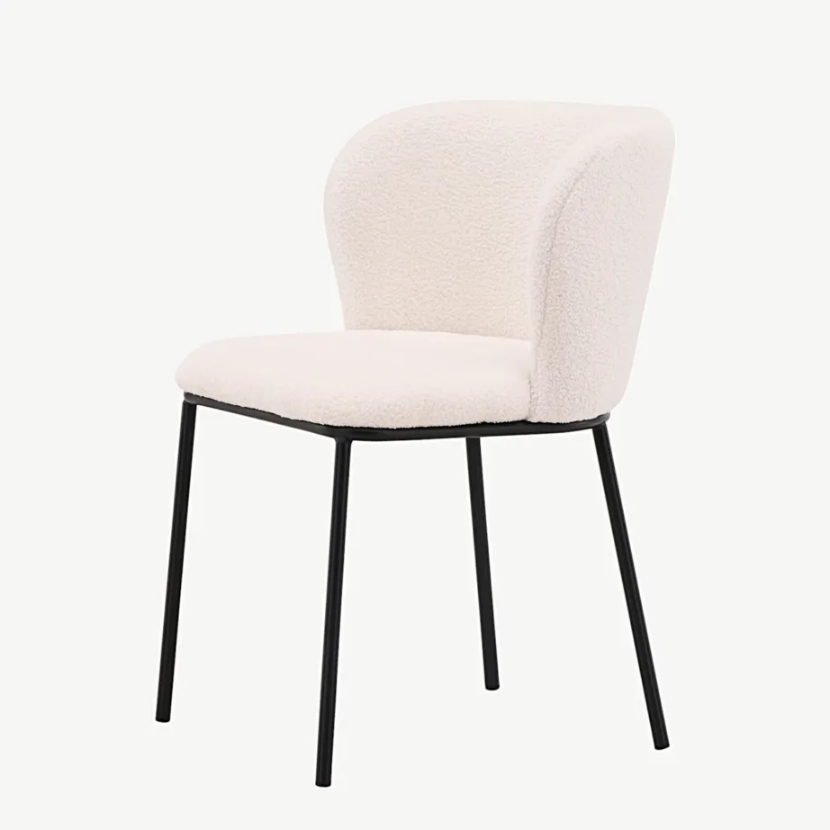 Valgest buklee-kangast söögitool Edina mustade metalljalgadega, 19916-360 – 7