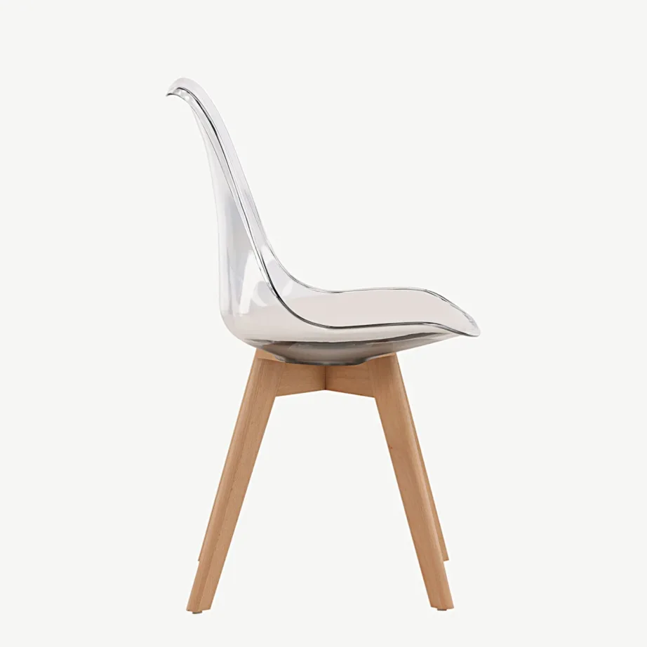 Läbipaistev söögitool Edvin valge padjaga, naturaalse kasespooniga jalad, 19917-360 – 2