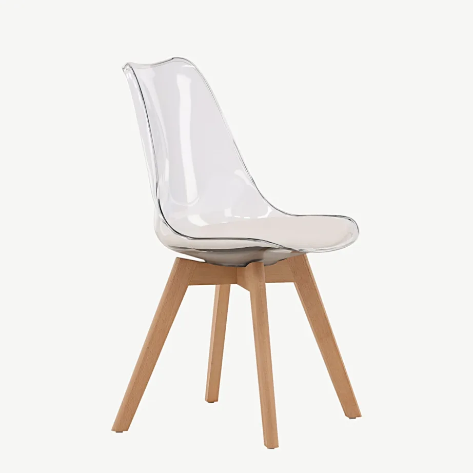 Läbipaistev söögitool Edvin valge padjaga, naturaalse kasespooniga jalad, 19917-360 – 3