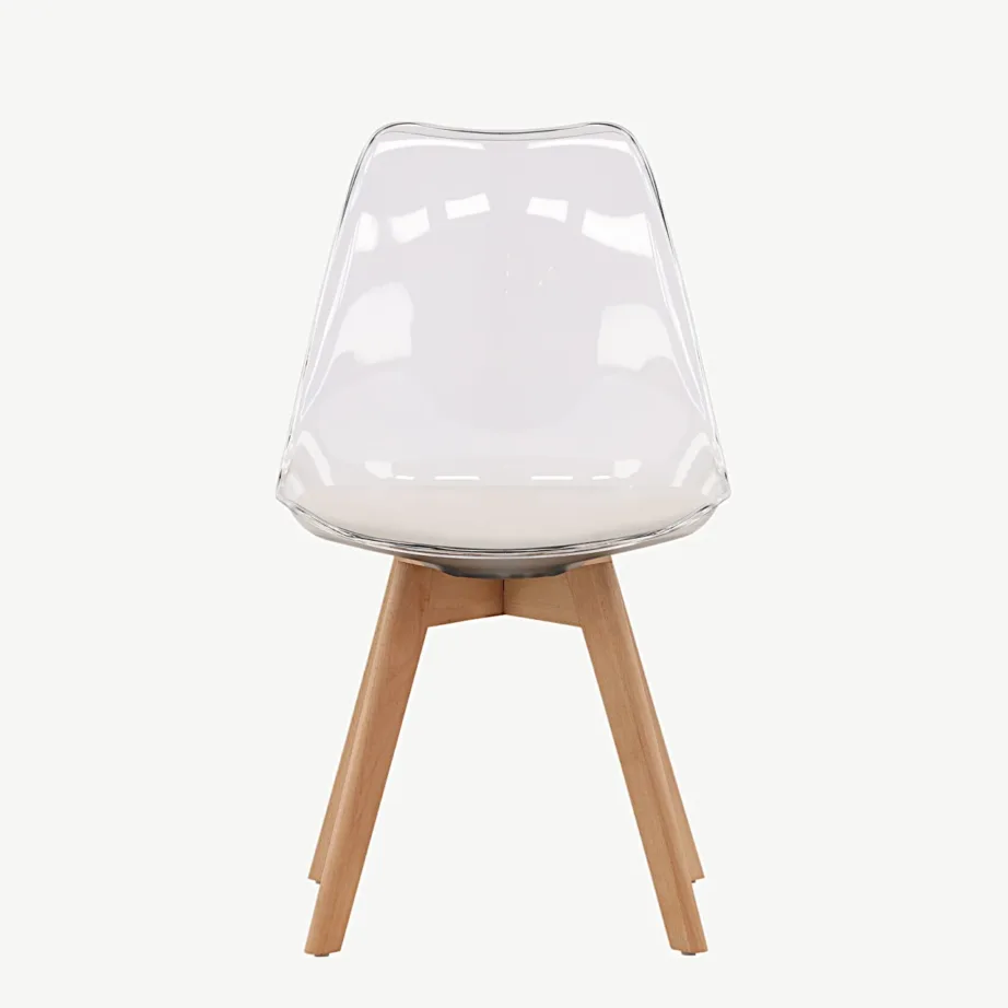 Läbipaistev söögitool Edvin valge padjaga, naturaalse kasespooniga jalad, 19917-360 – 4