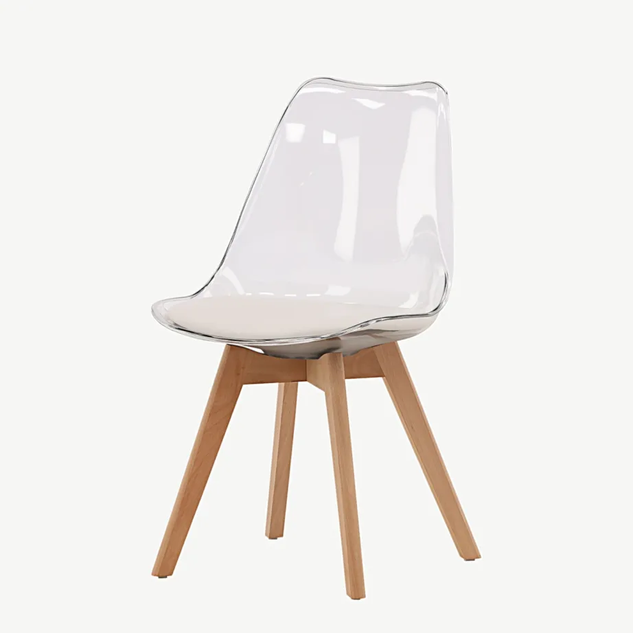 Läbipaistev söögitool Edvin valge padjaga, naturaalse kasespooniga jalad, 19917-360 – 5