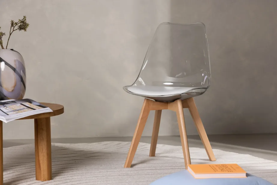 Läbipaistev söögitool Edvin valge padjaga, naturaalse kasespooniga jalad, 19917-360 – 8