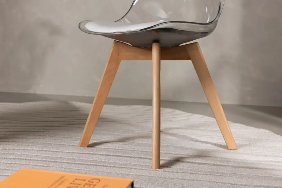 Läbipaistev söögitool Edvin valge padjaga, naturaalse kasespooniga jalad, 19917-360 – 10