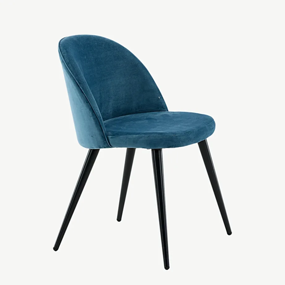 Sinisest sametist söögitool mustade metalljalgadega, Velvet sari, 19924-887 – 3