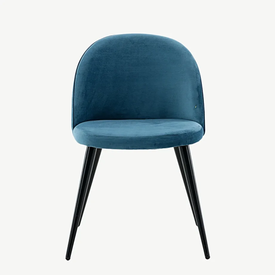 Sinisest sametist söögitool mustade metalljalgadega, Velvet sari, 19924-887 – 5