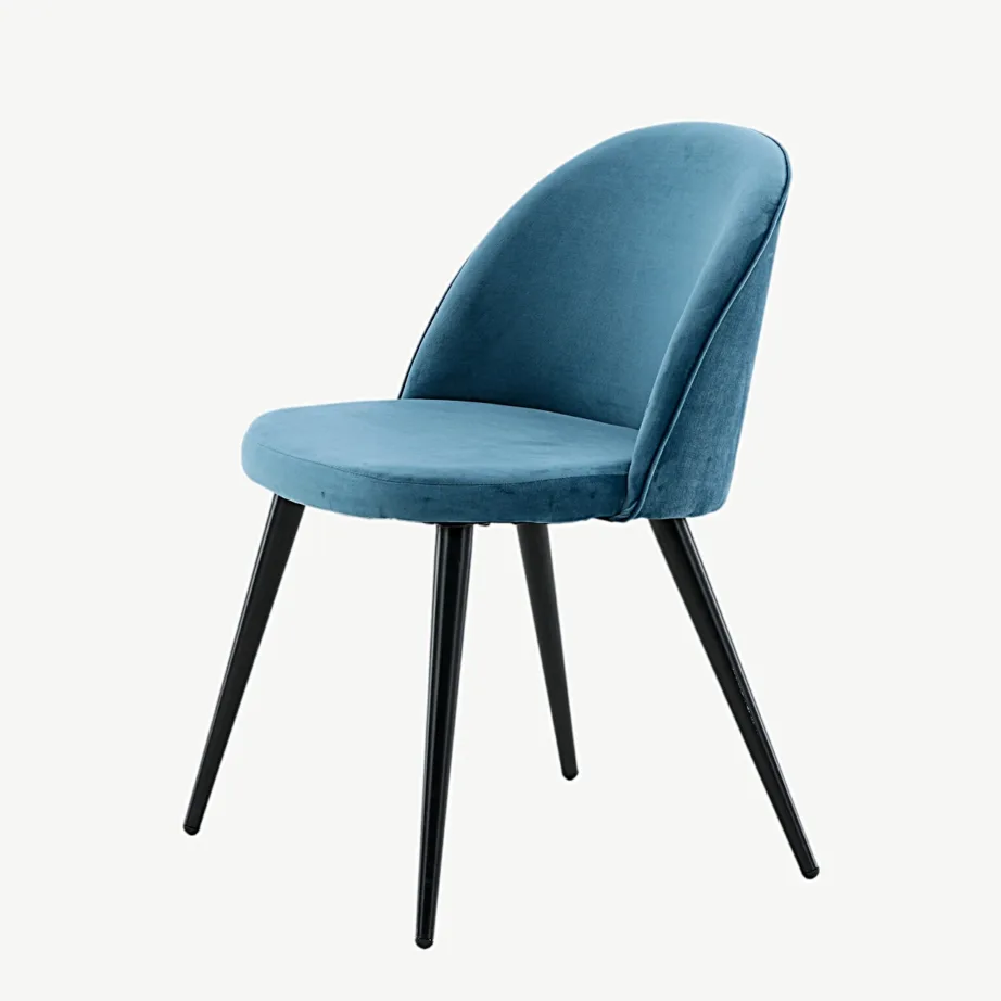 Sinisest sametist söögitool mustade metalljalgadega, Velvet sari, 19924-887 – 6