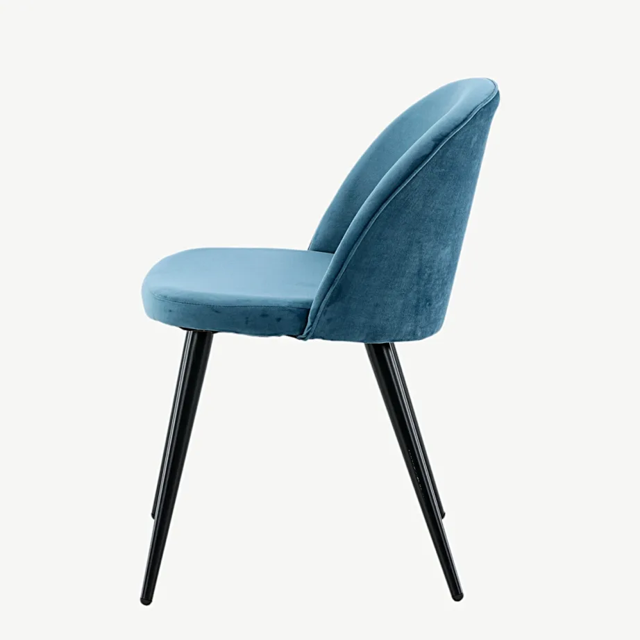 Sinisest sametist söögitool mustade metalljalgadega, Velvet sari, 19924-887 – 7