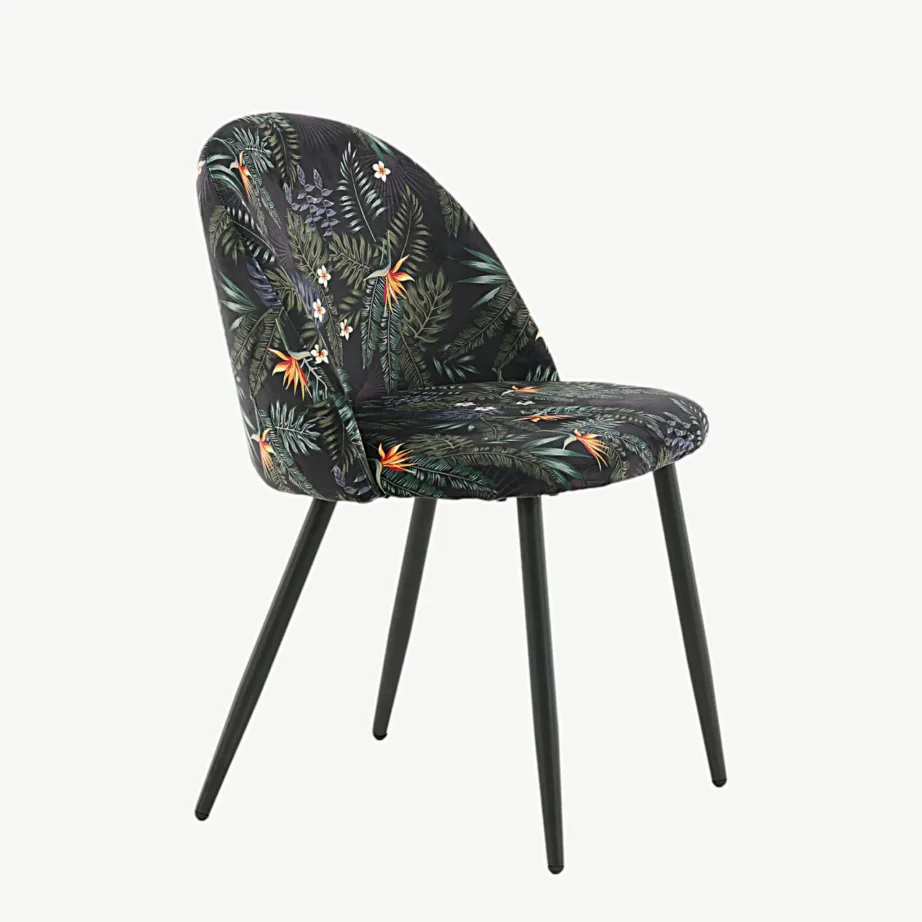 Velvet-sarja musta lillemustriga söögitool, sametkangas, mustad metalljalad, 19924-894 – 3