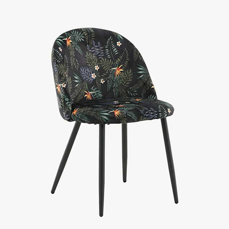 Velvet-sarja musta lillemustriga söögitool, sametkangas, mustad metalljalad, 19924-894 – 4