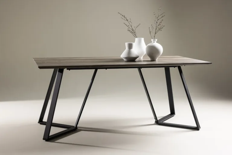 Söögilaud Marina halli MDF-plaadiga, mustadest metallist jalad, 180x90 cm - 19925-758