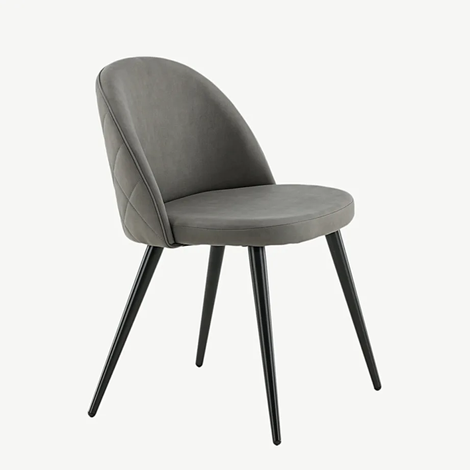 Polsterdatud hall sametist söögitool mustade terasjalgadega, 19925-855 – 3