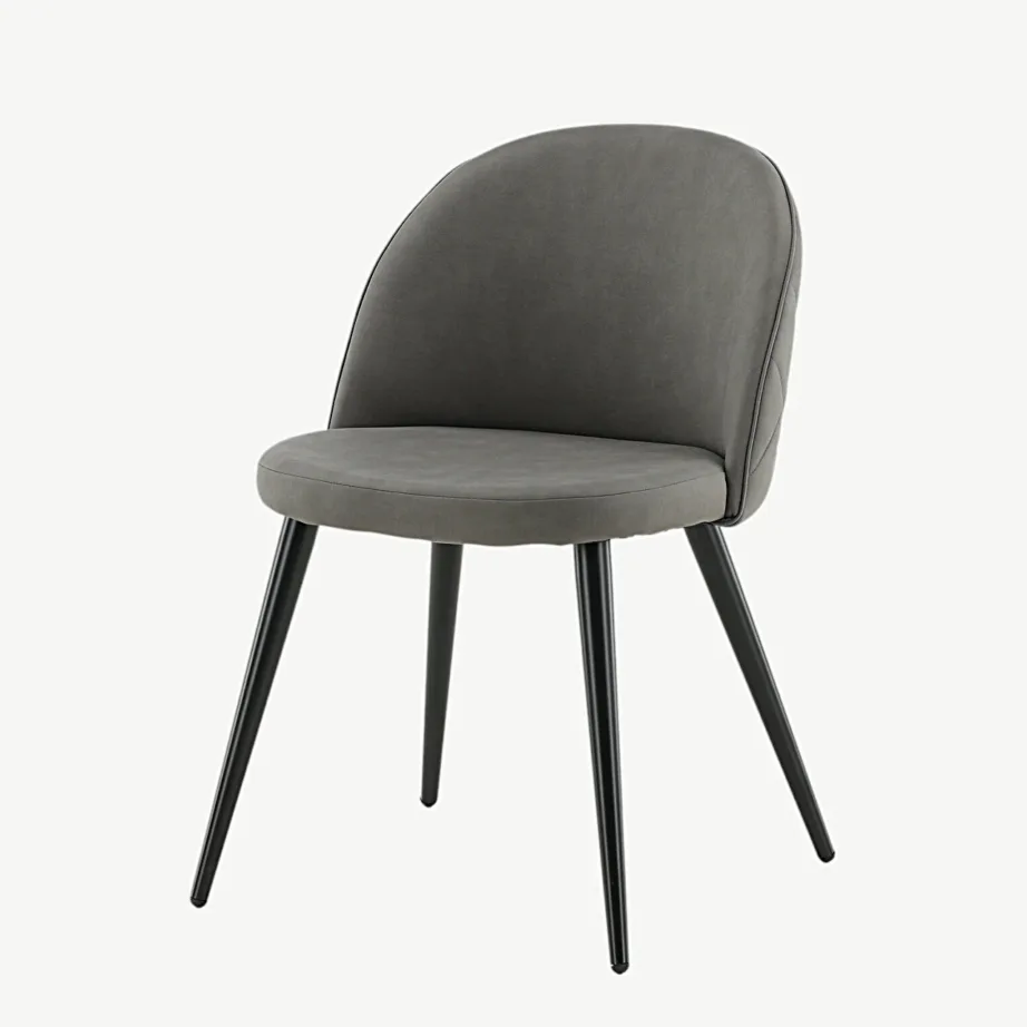 Polsterdatud hall sametist söögitool mustade terasjalgadega, 19925-855 – 5