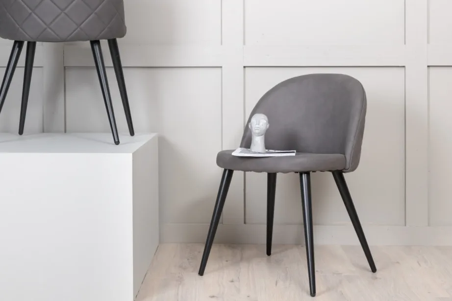 Polsterdatud hall sametist söögitool mustade terasjalgadega, 19925-855 – 8