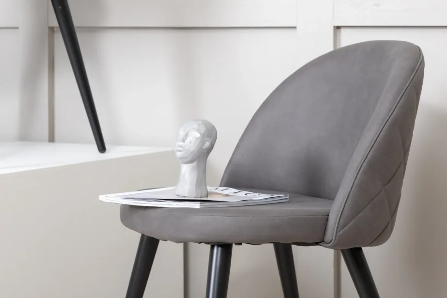 Polsterdatud hall sametist söögitool mustade terasjalgadega, 19925-855 – 10