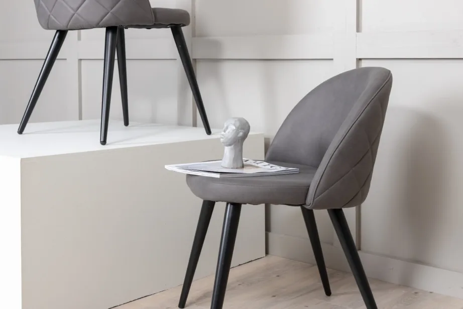 Polsterdatud hall sametist söögitool mustade terasjalgadega, 19925-855 – 11