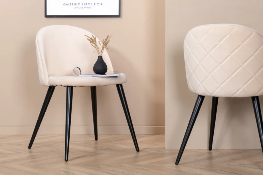 Beežist velvetkangast söögitool mustade terasjalgadega, 19925-880 – 9