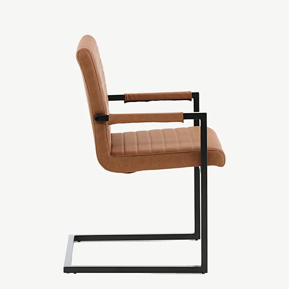 Pruunist kunstnahast söögitool Art, musta metallraamiga, käetugedega, 19926-438 – 2