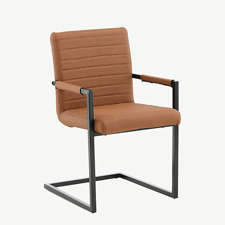 Pruunist kunstnahast söögitool Art, musta metallraamiga, käetugedega, 19926-438 – 4