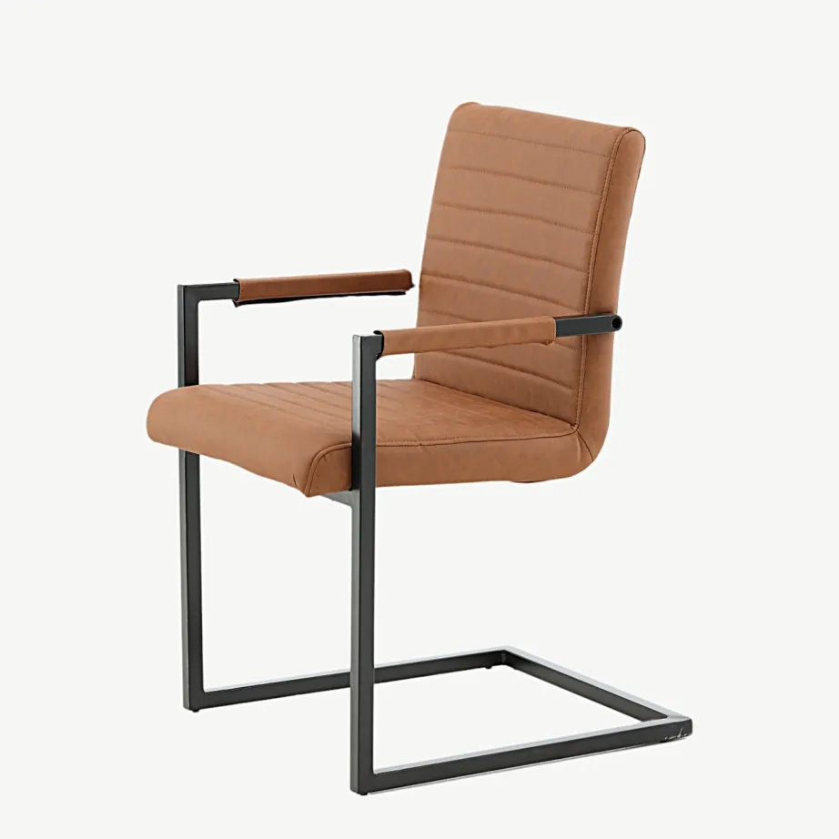 Pruunist kunstnahast söögitool Art, musta metallraamiga, käetugedega, 19926-438 – 6