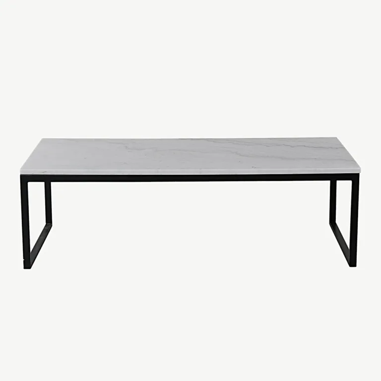 Valgest marmorist diivanilaud mustal terasraamil Estelle, 120 × 60 cm - 19933-580