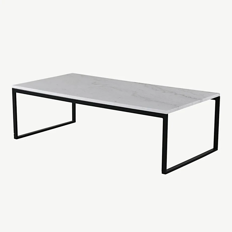 Valgest marmorist diivanilaud mustal terasraamil Estelle, 120 × 60 cm, 19933-580