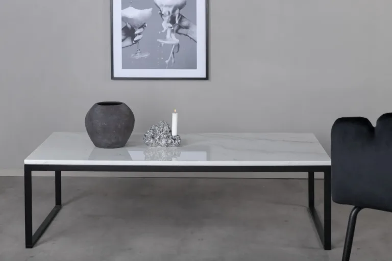 Valgest marmorist diivanilaud mustal terasraamil Estelle, 120 × 60 cm - 19933-580