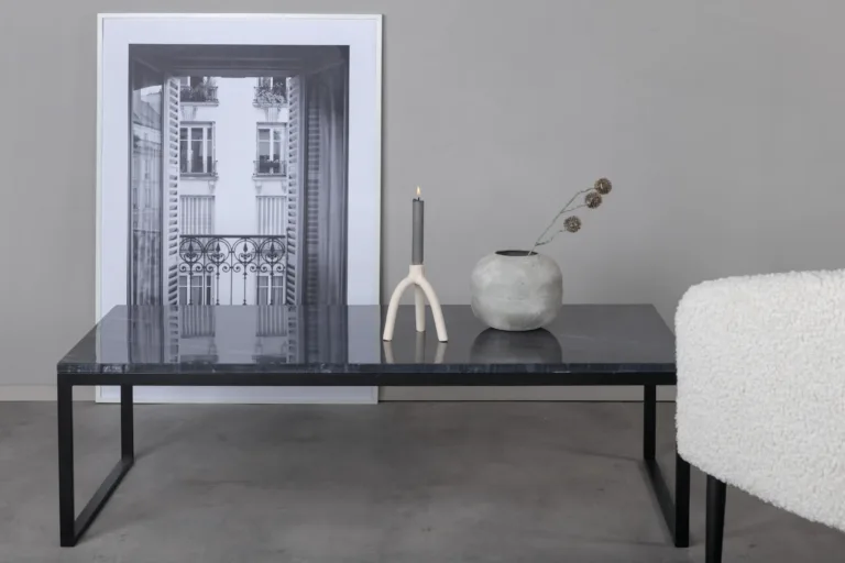 Hall marmorlauaplaadiga diivanilaud Estelle, mustade terasjalgadega, 120×60 cm - 19933-588