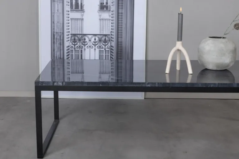 Hall marmorlauaplaadiga diivanilaud Estelle, mustade terasjalgadega, 120×60 cm - 19933-588