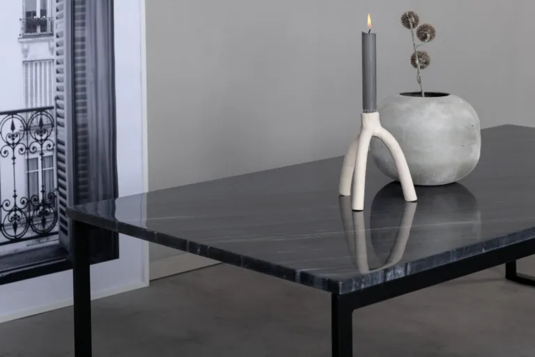 Hall marmorlauaplaadiga diivanilaud Estelle, mustade terasjalgadega, 120×60 cm - 19933-588