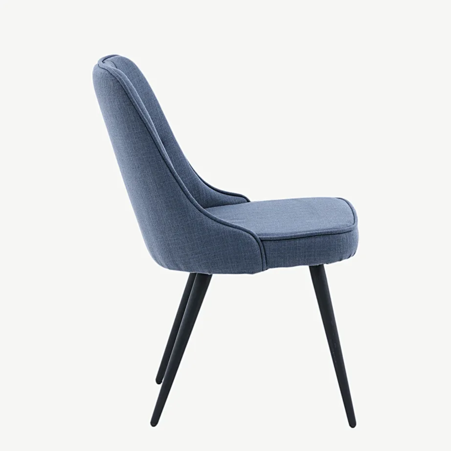 Sinisest sametist polsterdatud söögitool Velvet Deluxe, mustad metalljalad, 19935-877 – 2