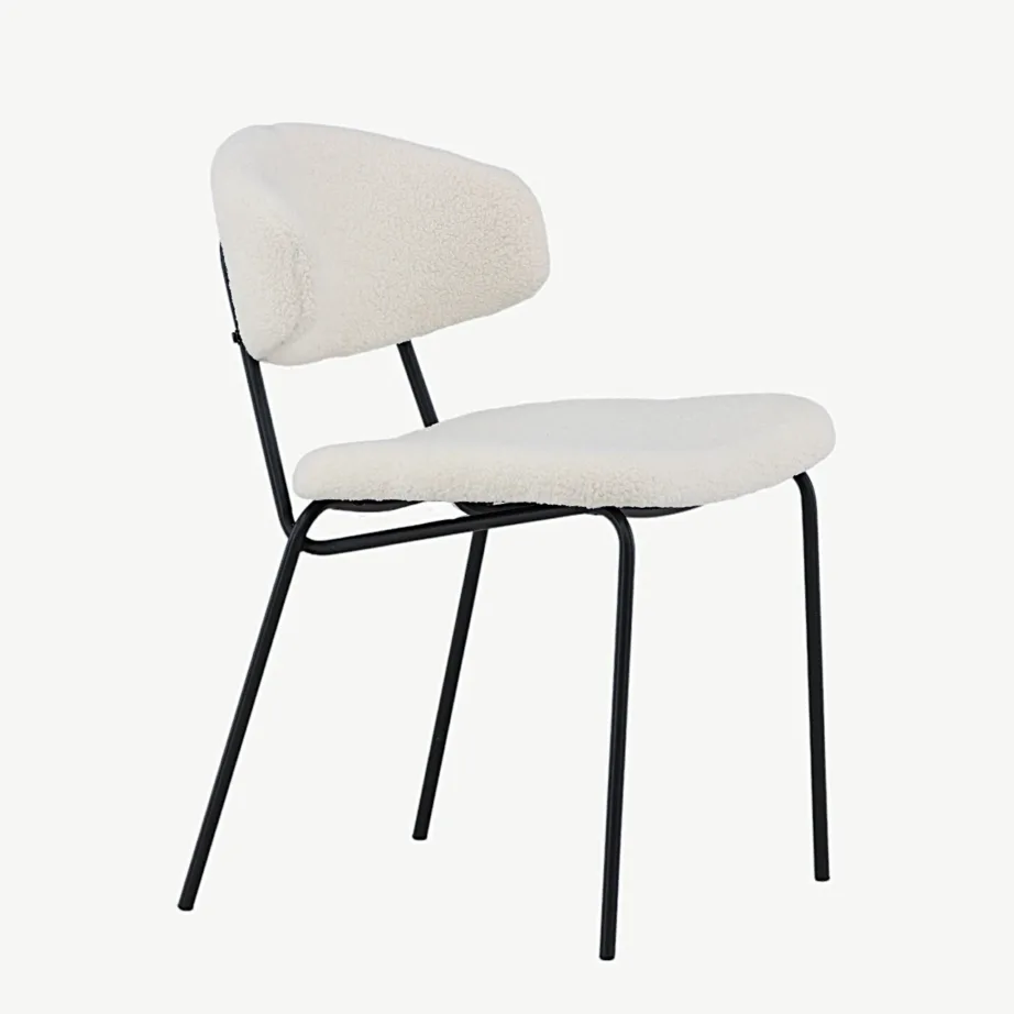 Valgest buklee-kangast, musta raamiga söögitool Chico, 19936-012 – 3