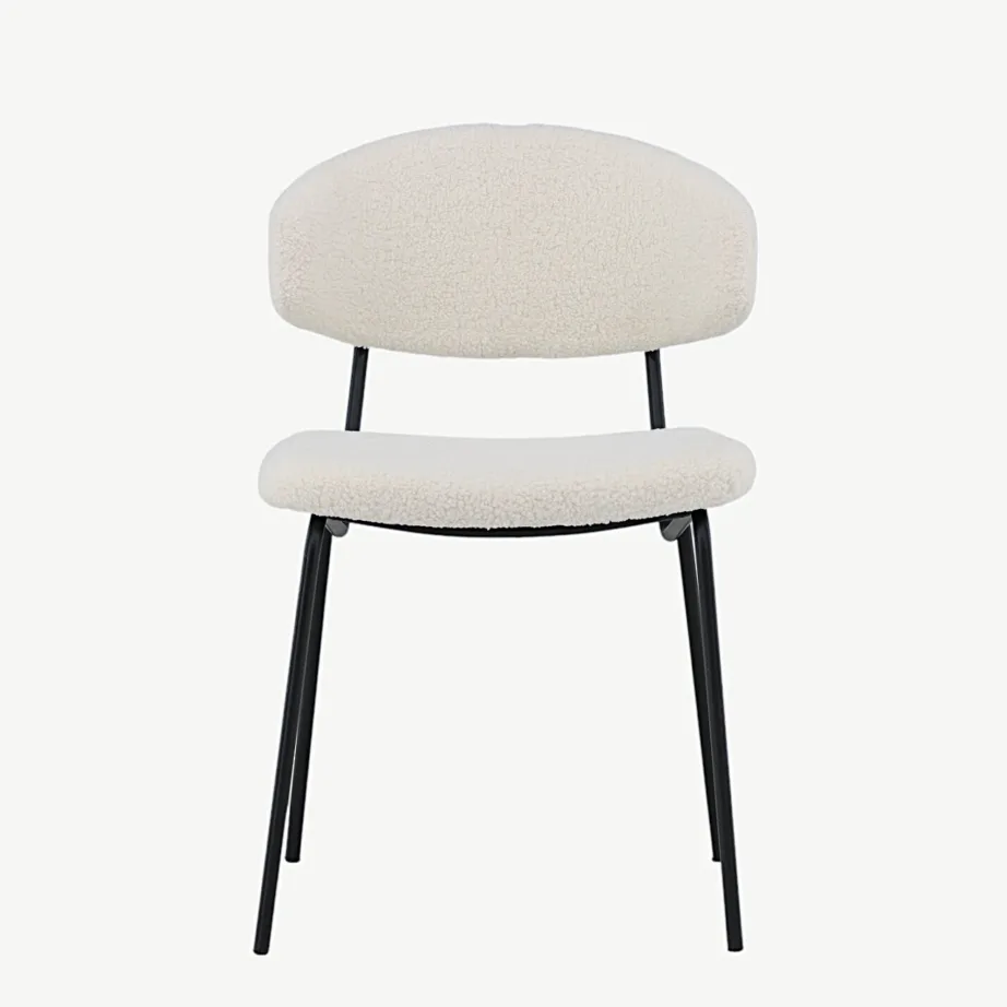 Valgest buklee-kangast, musta raamiga söögitool Chico, 19936-012 – 4