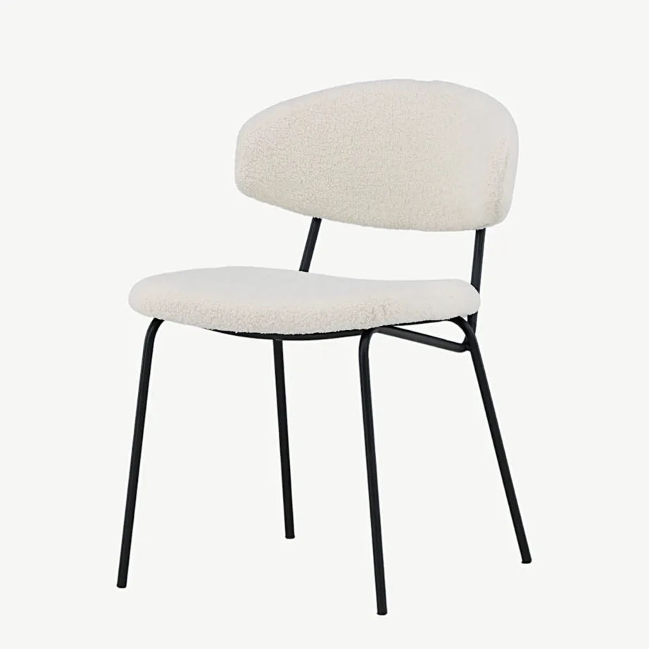 Valgest buklee-kangast, musta raamiga söögitool Chico, 19936-012 – 5