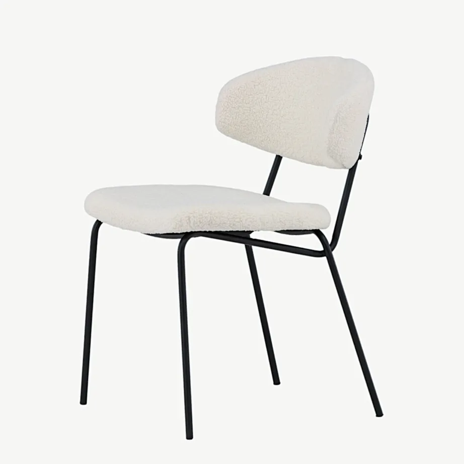 Valgest buklee-kangast, musta raamiga söögitool Chico, 19936-012 – 6