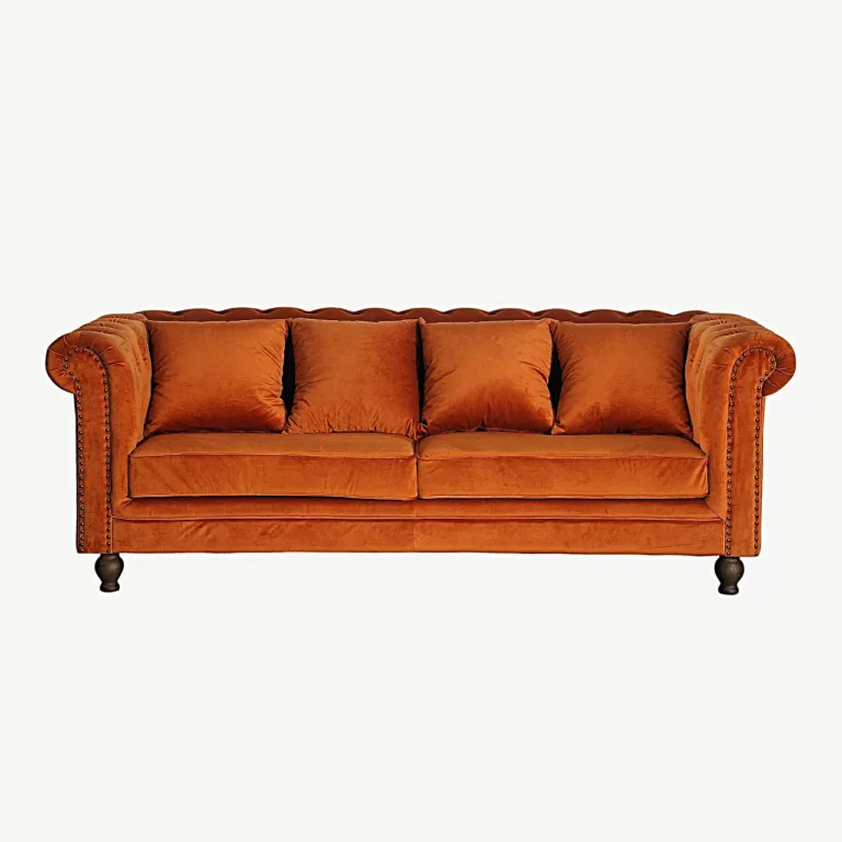 Chesterfield-stiilis roostekarva oranž 3-kohaline sametdiivan Velvet, 4 padjaga - 19936-866