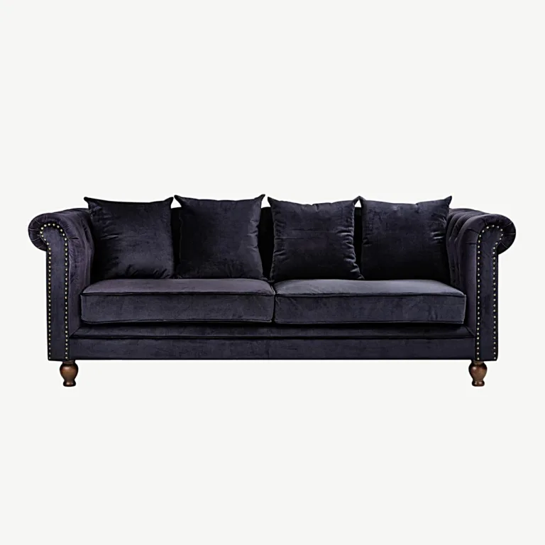 Mustast sametist Chesterfield'i 3-kohaline diivan Velvet (puidust jalgadega) - 19936-888