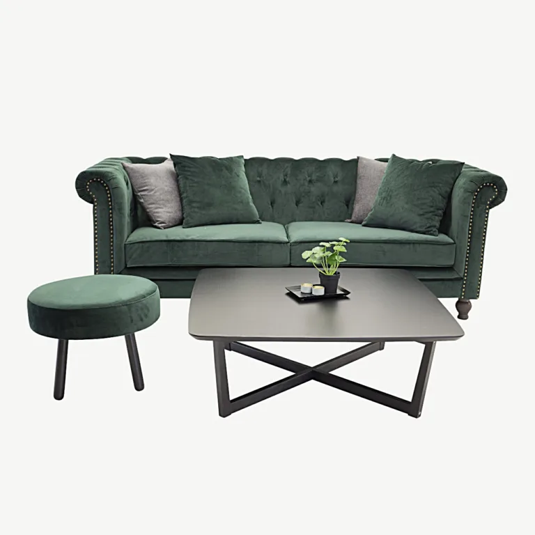 Roheline Chesterfield-stiilis 3-kohaline sametdiivan, tumedad puidust jalad, Velvet - 19936-984